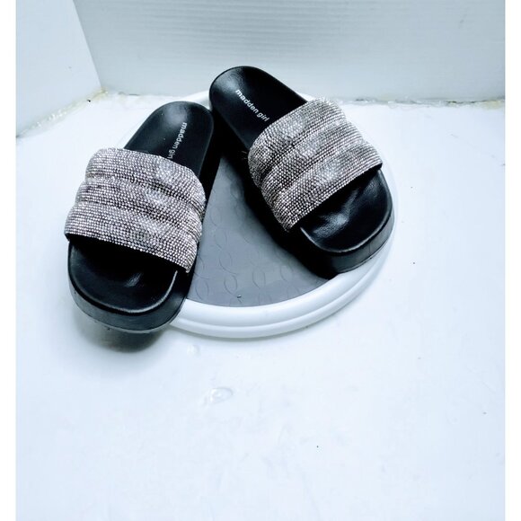 Madden Girl Black Rhinestone Embellished Slide Sandals For Women Size 8 - Picture 2 of 6